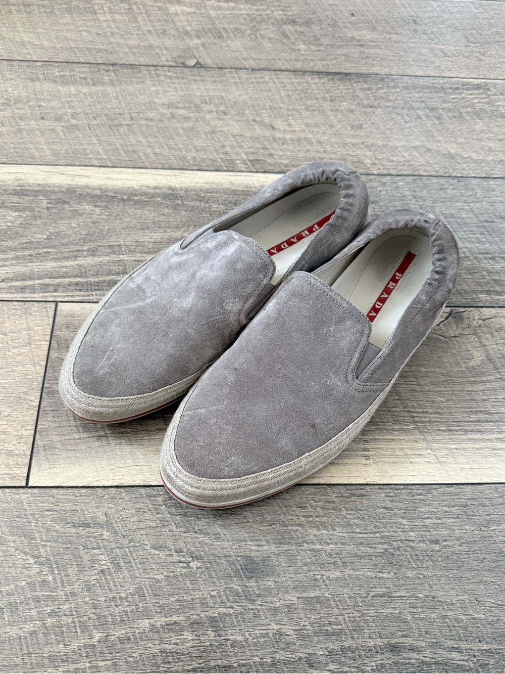 Prada Gray Suede St Tropez Espadrille Loafers